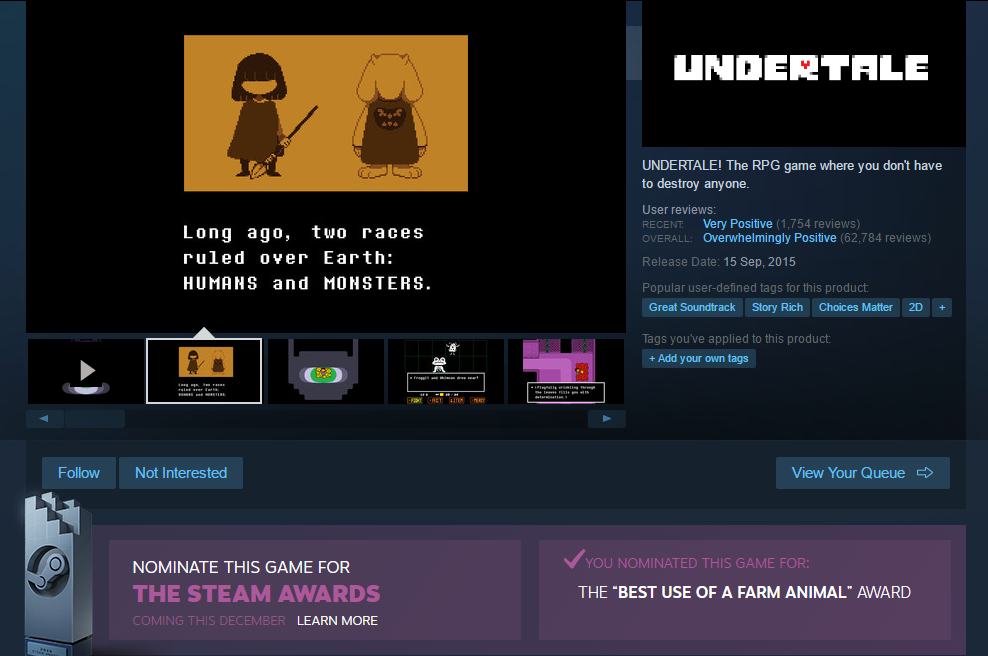 This Is Obviously The Better Option For The Steam Awards Undertale